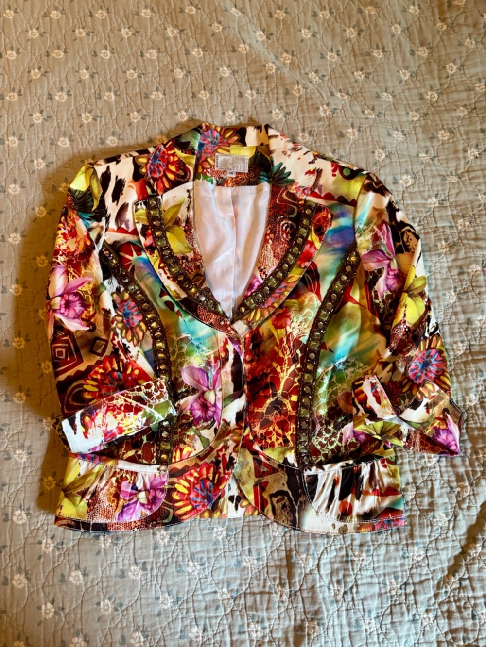 Alberto Makali Multicolor Floral & Animal Print Cropped Blazer size 10